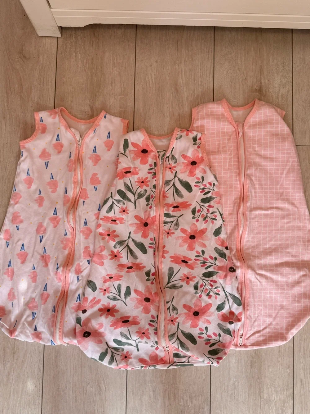 Baby Girls' Pink Floral & Patterned Sleep Sacks - Cozy Zip-Front Pajama Bag